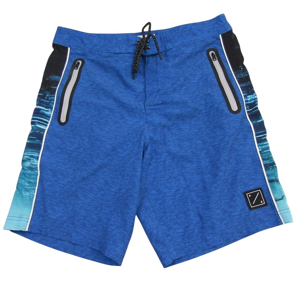 American Eagle Mens Swim Trunks M x 9 Blue Stretch Polyester Zipper Pockets‎